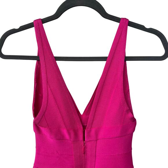 Hervé Léger Fuchsia Bandage Dress XS Deep V Bodycon Mini Clubwear Cocktail - Picture 4 of 14